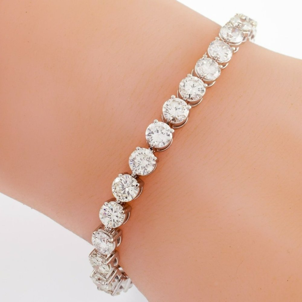 18k White Gold Round Diamond Tennis Bracelet TDW = 14.51 ct 6.75" - Picture 7 of 9